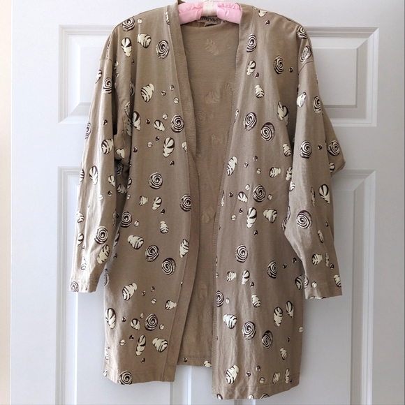 Leau Vive cardigan sweater open front novelty print danish pastries cott… - Picture 1 of 4